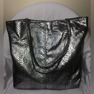 Metallic Snake-Embossed Tote Bag in Silver